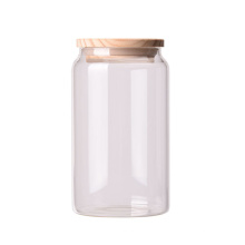 Bocal de rangement hermétique en verre borosilicaté avec couvercle en bois Ensemble de bocaux en verre de bambou en verre de rangement rond de 1000 ml